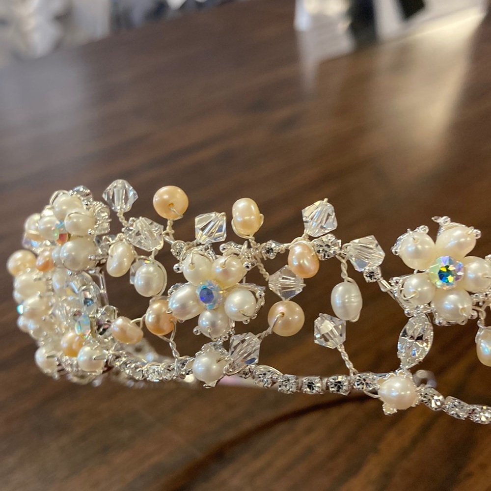 Bridal tiara wedding hair piece princess pearls and crystal